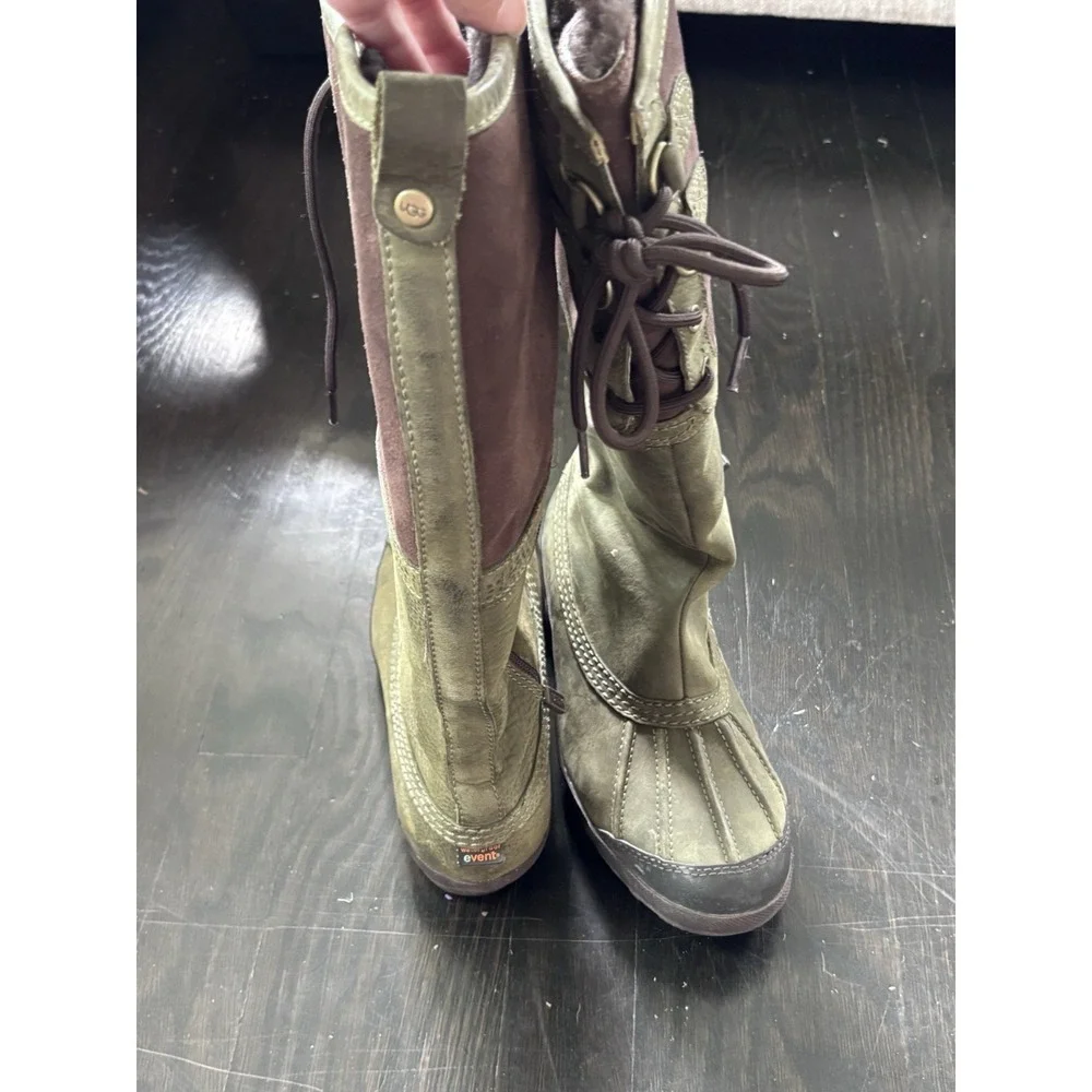UGG Waterproof Knee High Leather Snow Boots Olive Brown Lace Up Women's 8.5
